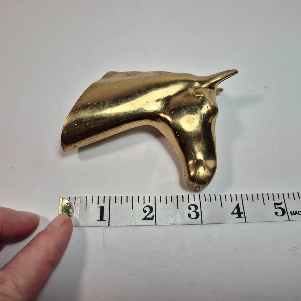 Vintage Brass Horse Head Wall Farmhouse Barn Equestrian Leash Coat Hanger 3D